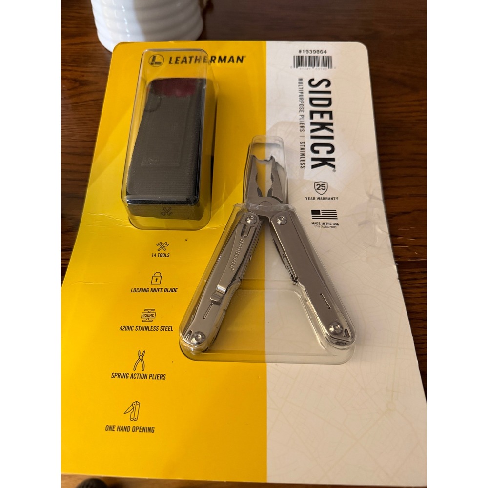 Leatherman Sidekick Multitool Stainless Steel 14 Tools Locking Blade & Sheath